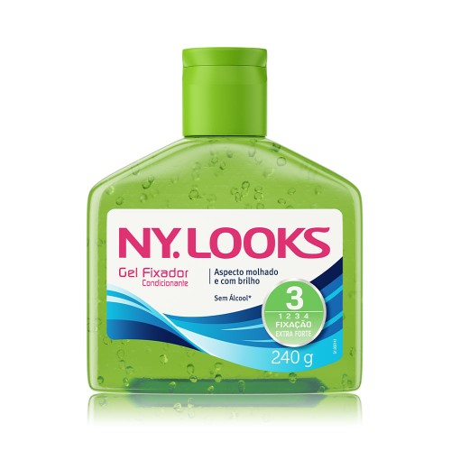 Gel Ny Looks Fixação Extra Forte 3 Sem Álcool com 240g