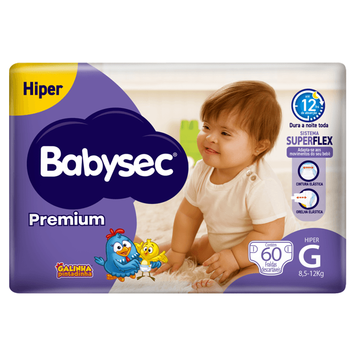 Fralda Babysec Galinha Pintadinha Premium Hiper G 60 Unidades