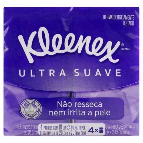 Lenço de Papel Kleenex Ultra Suave Bolso 4 Pacotes com 10 Unidades Cada