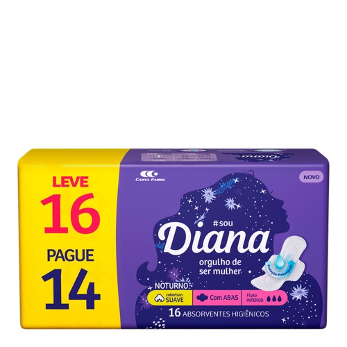 Absorvente Diana Noturno Com Abas Leve 16 e Pague 14 Unidades