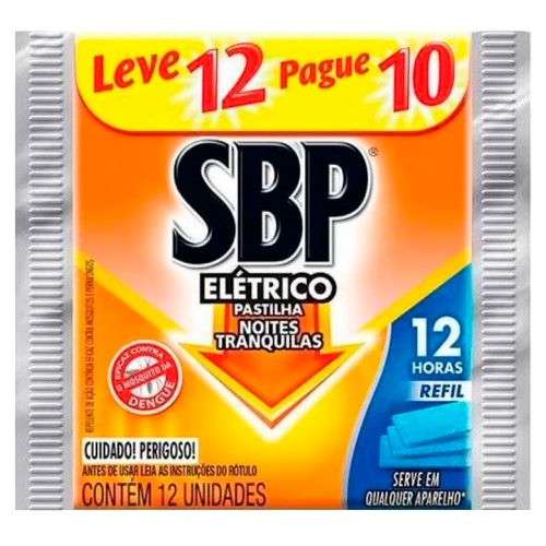 Repelente Pastilha Elétrico Sbp Noites Tranquilas 12 Unidades