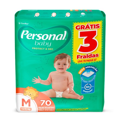 Fralda Personal Baby Protect&Sec M - 70 Unidades