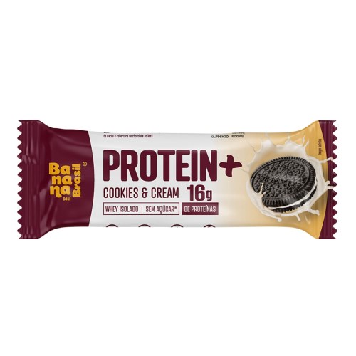 Barra de Proteína Protein+ Banana Brasil com 16g de Proteína Sabor Cookies & Cream Zero Açúcar 50g