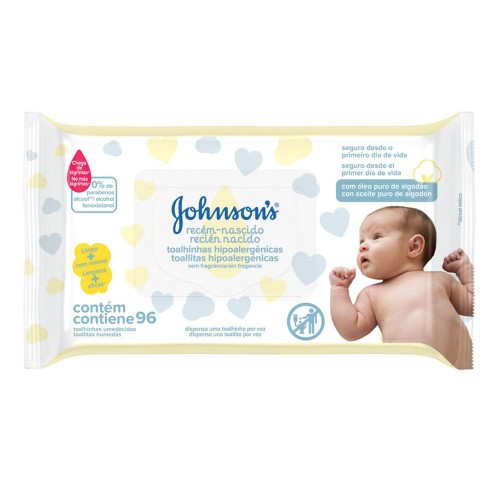 Lenços Umedecidos Johnsons Baby Recém-Nascido Sem Fragrância 96 unidades