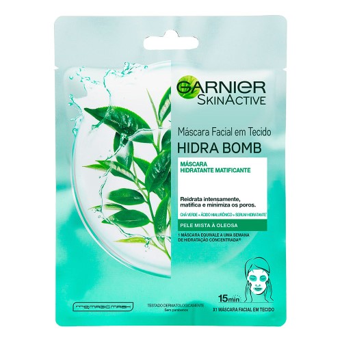 Máscara Facial em Tecido Garnier Hidra Bomb Matificante Chá Verde 32g