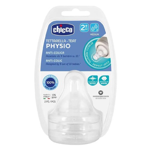 Bico para Mamadeira Chicco Physio Anticólica Fluxo Médio 2 meses+ com 2 unidades