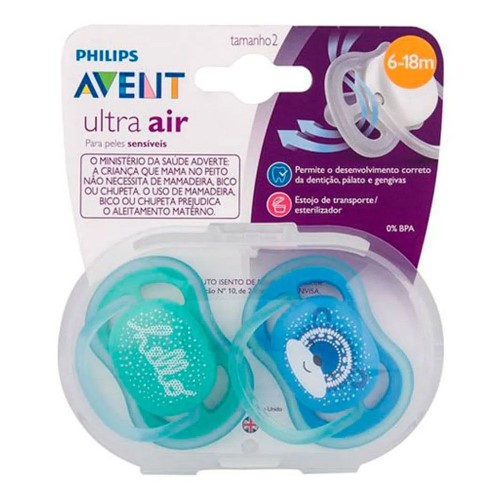 Chupetas Avent Ultra Air Azul E Verde Dupla 6-18m 2 Unidades