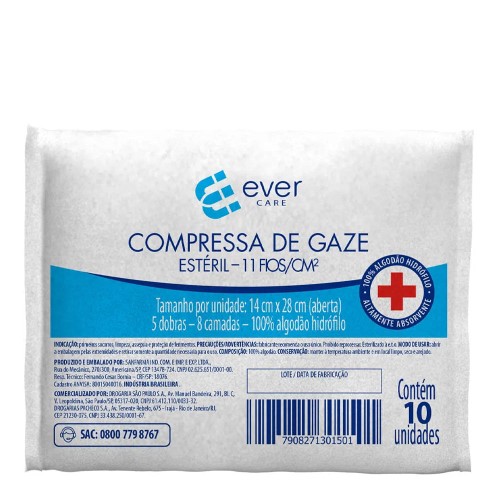 Compressa de Gaze Ever Care Estéril 11 Fios 10 Unidades