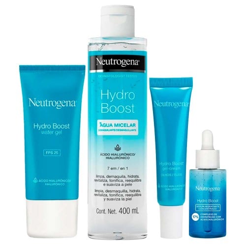 Neutrogena Hydro Boost Kit – Gel Creme para Olhos + Hidratante Facial FPS25 + Água Micelar + Sérum Hidratante