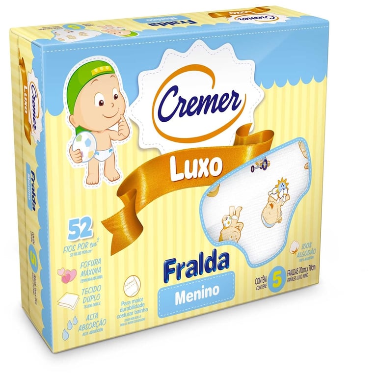 Fralda de Pano Cremer Luxo Menino 5 Unidades