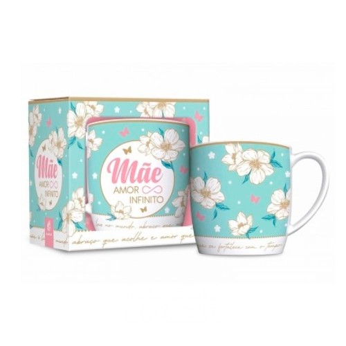 Caneca Porcelana BrasFoot Mãe Amor Infinito 360ml