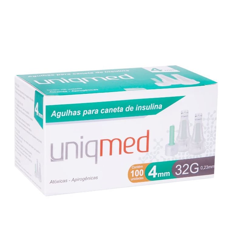 Agulhas para Caneta de Insulina 4mm 32G - Cx 100un - UniqMed