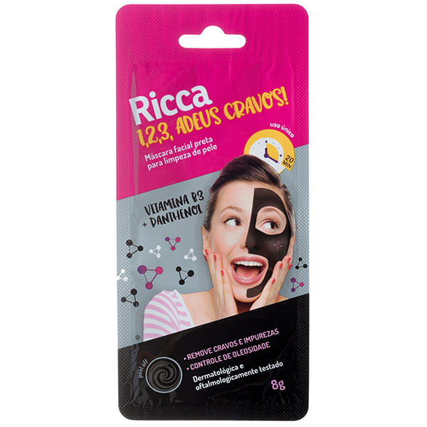 Máscara Facial Ricca Preta Para Limpeza Da Pele 8g