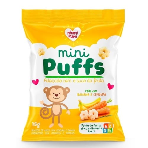 Biscoito de Arroz Mini Puffs Banana e Cenoura com 15g