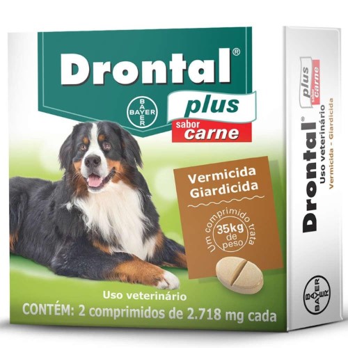 Drontal Plus 2.718mg Carne Vermicida para Cães Uso Veterinário com 2 Comprimidos