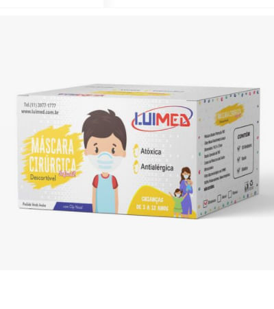 Máscara Descartável Infantil Luimed com Elástico Cor Branca 50 Unidades