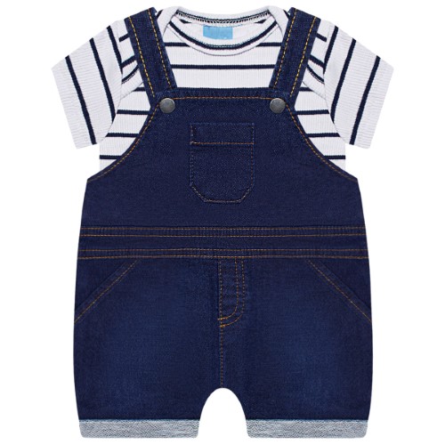 Jardineira c/ Body curto para bebê em moletinho Denim - TMX 