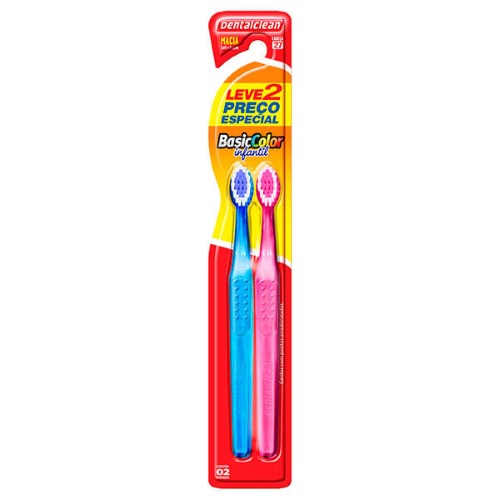 Escova Dental Infantil Dentalclean Basic Color Macia Cores Sortidas 2 Unidades Preço Especial