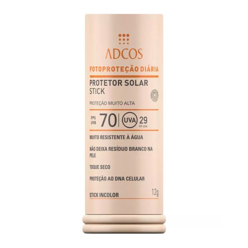 Protetor Solar Facial Adcos Fotoproteção Diária Stick Incolor Toque Seco F70 12g