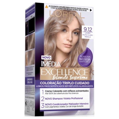 Tintura Permanente Imédia Excellence Blonde Supreme 9.12 Louro Muito Claro Pérola com 1 Unidade