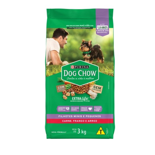 Ração para Cães Dog Chow Extra Life Filhotes Minis e Pequenos Carne Frango e Arroz 3kg