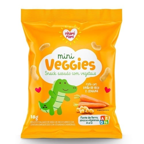 Biscoito Salgado Mini Veggies Grão de Bico e Cenoura com 18g