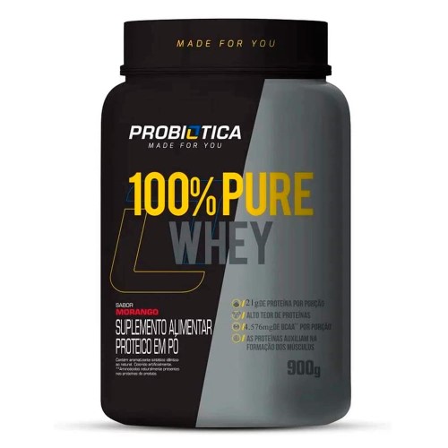 100% Pure Whey Probiótica Morango 900g