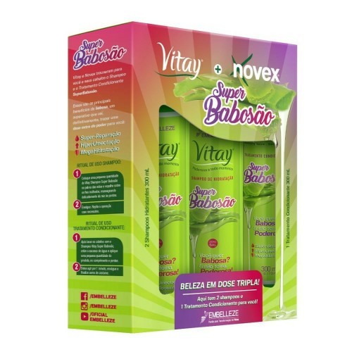 Kit Novex Vitay Shampoo De Hidratação Super Babosão 300ml 2 Unidades + Condicionado Super Babosão 300ml