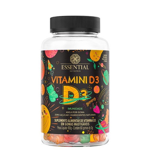 Suplemento Alimentar De Vitamina D3 Gummy Essential 60 Gomas Mastigáveis de 3g