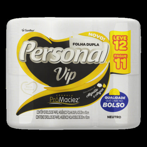 Papel Higiênico Personal Vip Neutro Folha Dupla Leve 12 Pague 11 Unidades