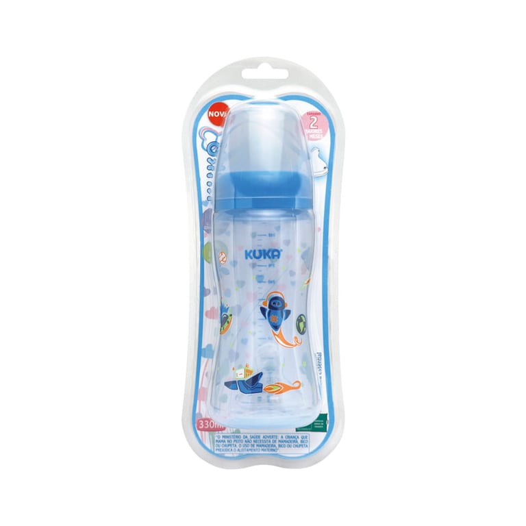 Mamadeira Kuka Essential 6+ meses, bico ortodôntico, anti-cólica, azul, 1 unidade com capacidade de 330mL