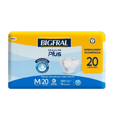 Fralda Descartável Geriátrica Bigfral Regular Plus M 20 Unidades