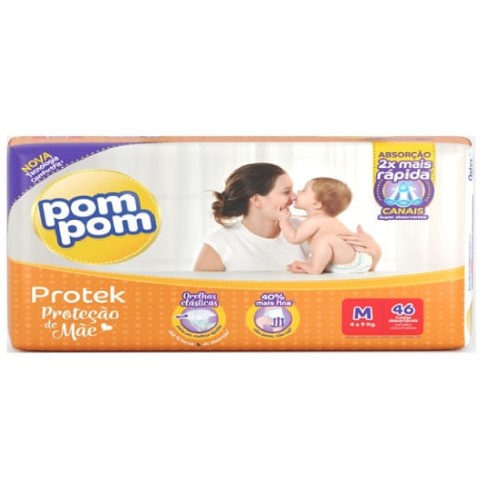 Fralda Pom Pom Protek Proteção de Mãe M - 46 Unidades