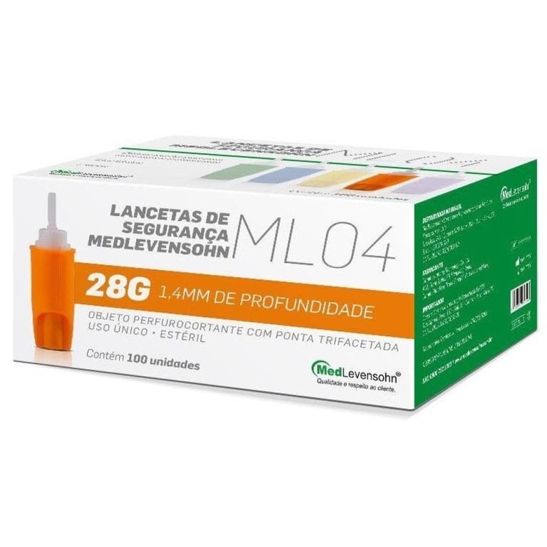 Lanceta C/ Trava De Segurança Medlevensohn 28g 0,36x1,4mm 100 Un.