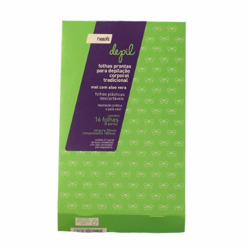 Folha Depilatória Corporal Needs Depil Mel com Aloe Vera 16 folhas prontas + sachê pós-depilatório