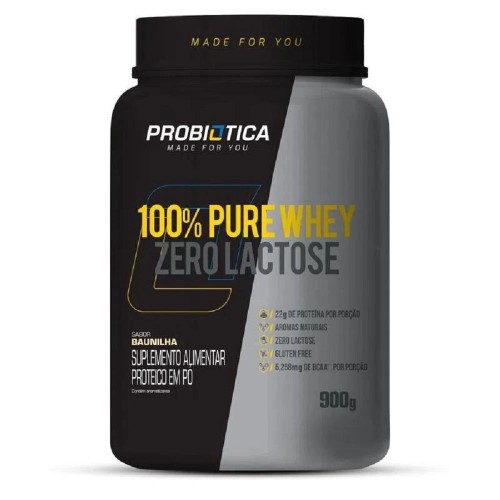 Suplemento Alimentar Protéico em Pó 100% Pure Whey Zero Lactose Probiotica Sabor Baunilha 900g