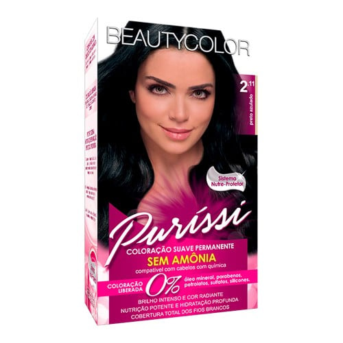 Coloração Permanente Beauty Color Purissi sem Amônia Preto Azulado 2.11