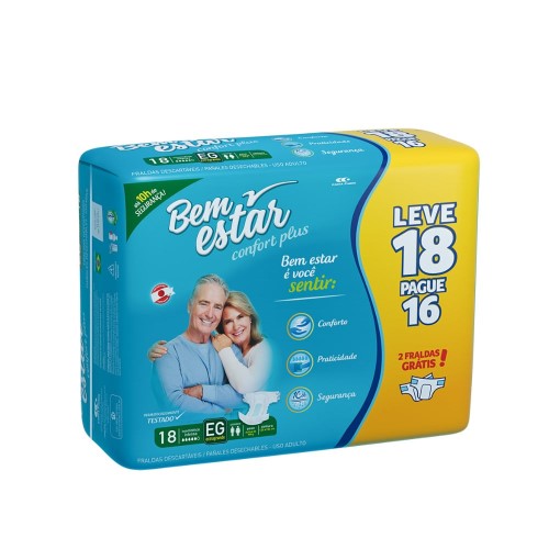 Fralda Geriátrica Bem Estar Comfort Plus Adulto Extra Grande Leve 18 Pague 16