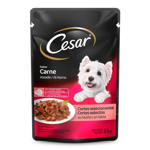 Ração Úmida para Cachorro Cezar Adulto Sabor Carne Assada em Sachê 85g