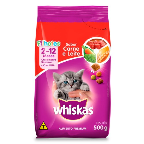 Ração para Gatos Whiskas Filhotes Sabor Carne e Leite 500g