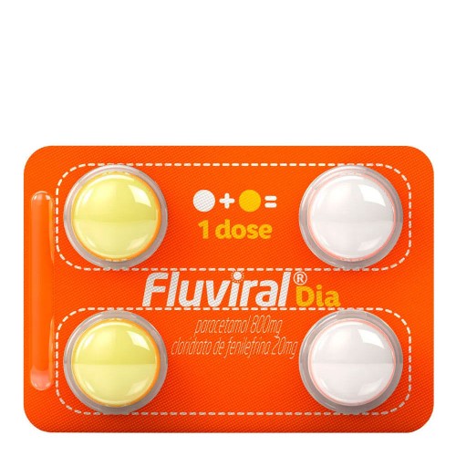 Fluviral Dia Paracetamol 800mg + Cloridrato Fenillefrina 20mg 4 comprimidos