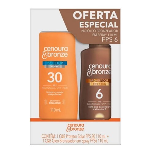 Kit Cenoura & Bronze Protetor Solar FPS 30 Loção 110ml e Óleo Bronzeador FPS 6 Spray 110ml