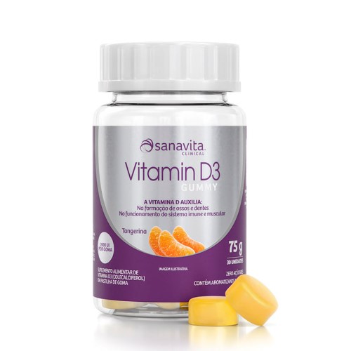 Vitamina D3 Sanavita Gummy Sabor Tangerina 30 gomas