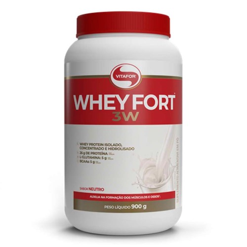 Whey Fort 3W Vitafor Whey Protein Isolado e Hidrolisado Sabor Neutro 900g