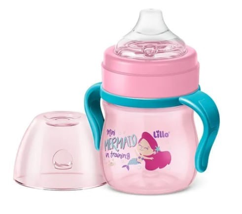 Caneca de Aprendizado Lillo Antivazamento Rosa com Alça 150ml