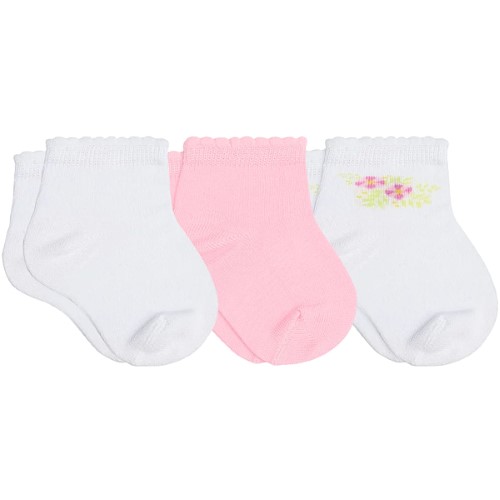 Tripack: 3 meias Soquete para bebê Branco/Rosa/Floral - Lupo