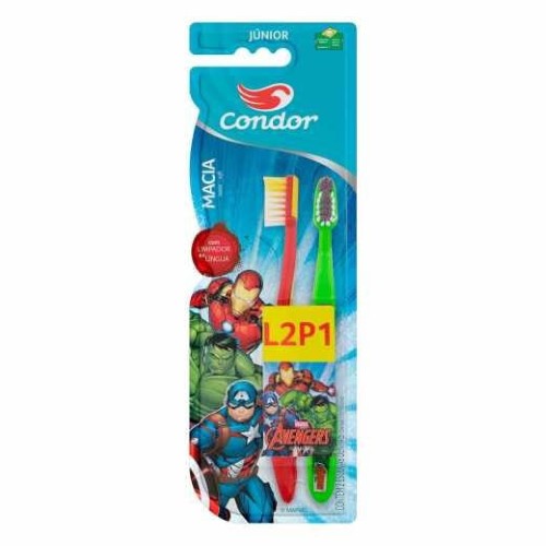 Escova Dental Condor Junior Avengers Macia 2 Unidades