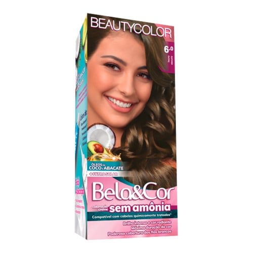 Coloração Permanente Beauty Color Bela&Cor Sem Amônia Louro Escuro 6.0