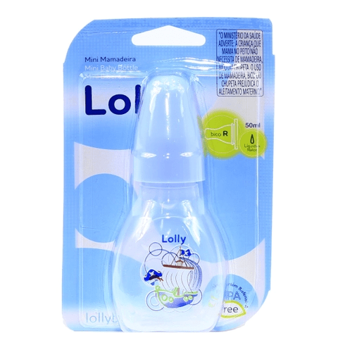 Mini Mamadeira Lolly Nenny 0+ Meses Bico Silicone Azul 50ml