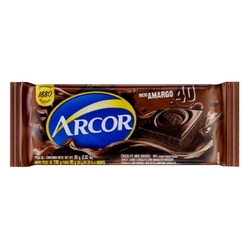 Chocolate Arcor Meio Amargo 40% 80g